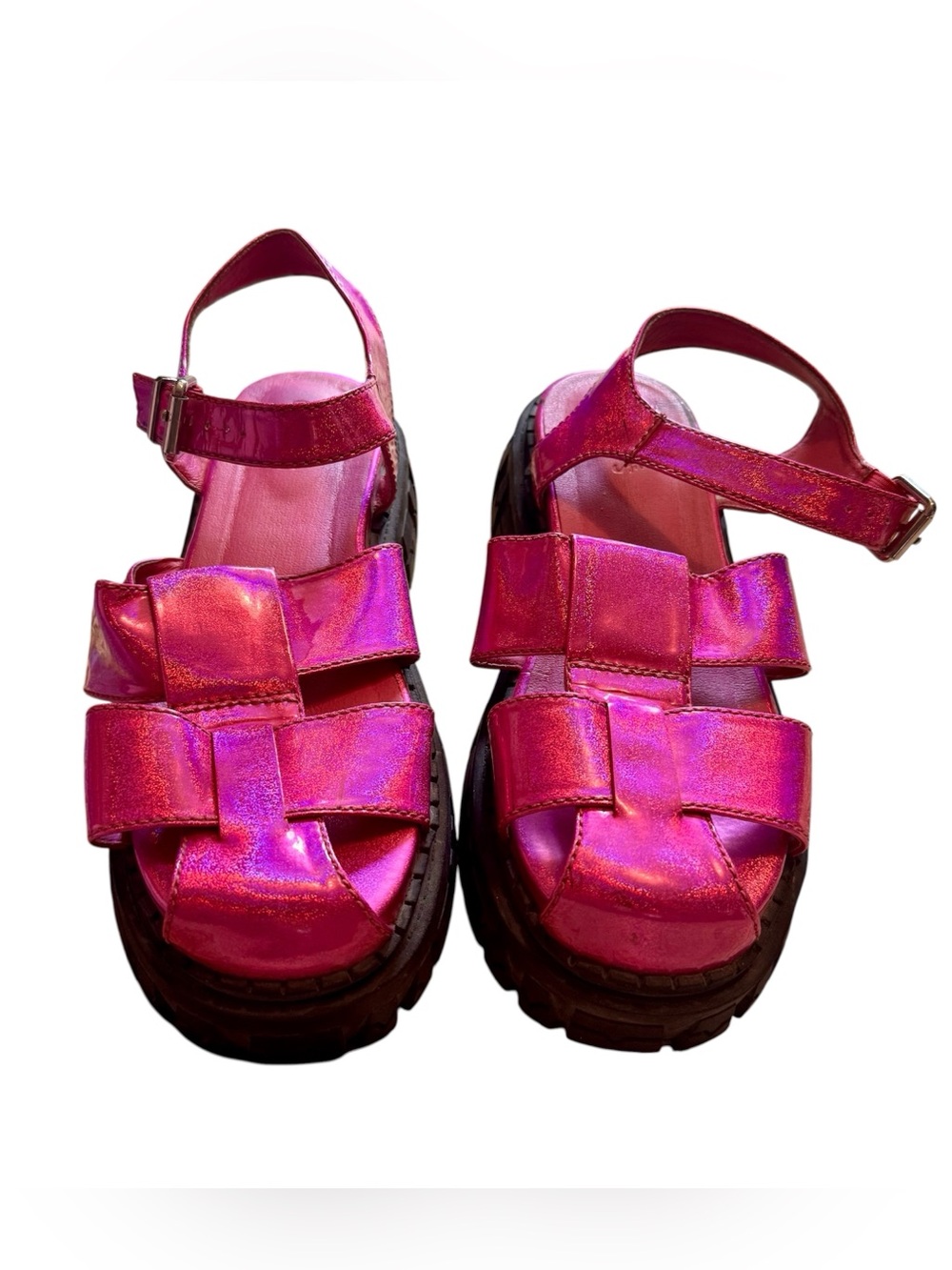 dELiA*s Metallic Fuchsia Glitter Chunky Sole Sandals - Picture 7 of 8